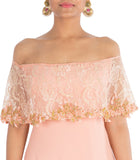 Hand Embroidered Blush Peach Off-Shoulder Dress