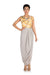 Hand Embroidered Earthy Grey Draped Dress With Mango Yellow Yoke