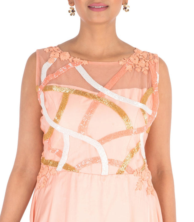 Hand Embroidered Peach Overlap Gown