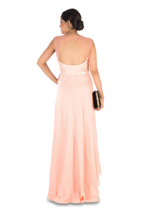 Hand Embroidered Peach Overlap Gown