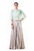 Aqua Green Cape Blouse With Hand Embroidered Silver Cutdana And Moti Work With Grey Palazzo Pants