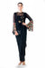 Black Embroidered Bell Sleeves Draped Dress