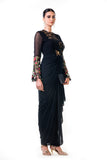 Black Embroidered Bell Sleeves Draped Dress