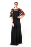 Black Hand Embroidered Cape Style Gown