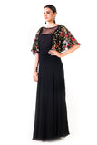 Black Hand Embroidered Cape Style Gown