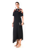 Black Asymmetrical Hand Embroidered Cold Shoulder Dress