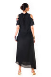 Black Asymmetrical Hand Embroidered Cold Shoulder Dress