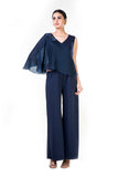 Blue Embroidered Cape Palazzo Jumpsuit