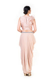 Embroidered Light Brown Frill Crop Top & Draped Skirt Set