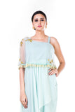 Blush Green Single Shoulder Cape Fringe Work Gown