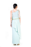 Blush Green Single Shoulder Cape Fringe Work Gown