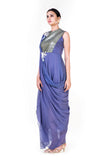 Embroidered Lavender Draped Gown With A Sequin Yoke