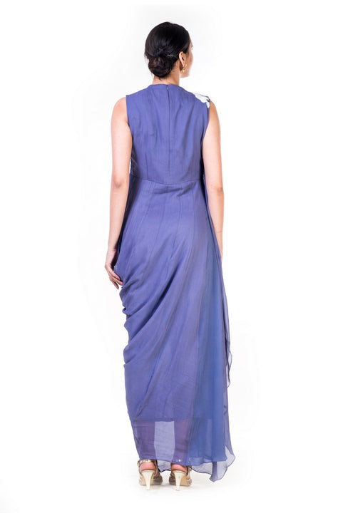 Embroidered Lavender Draped Gown With A Sequin Yoke
