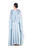 Hand Embroidered Ice Grey Long Cape Style Gown