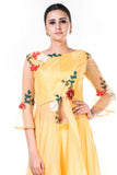 Embroidered Yellow Jacket Style Blouse & Palazzo Set