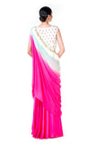 Hand Embroidered White Crop Top With A Pink Palazzo & Green & Pink Shaded Dupatta