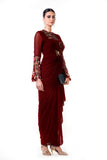 Maroon Embroidered Bell Sleeves Draped Dress