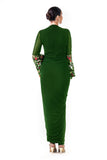 Green Embroidered Bell Sleeves Draped Dress
