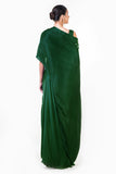 Bottle Green Draped Gown With A Hand Embroidered Cape Dupatta.