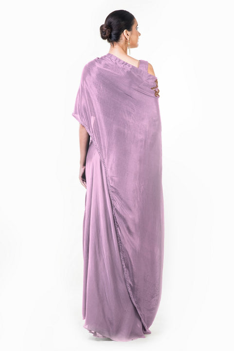 Mauve Draped Gown With A Hand Embroidered Cape Dupatta