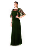 Bottle Green Hand Embroidered Cape Style Gown