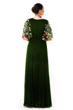 Bottle Green Hand Embroidered Cape Style Gown