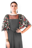 Grey Hand Embroidered Cape Style Gown