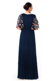 Midnight Blue Hand Embroidered Cape Style Gown