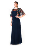 Midnight Blue Hand Embroidered Cape Style Gown