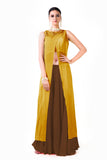 Embroidered Mustard Overlapped Crop Top With Brown Palazzo Pant
