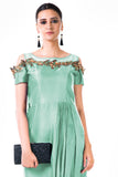 Mint Green Hand Embroidered Cold Shoulder Draped Gown