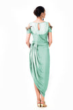 Mint Green Hand Embroidered Cold Shoulder Draped Gown