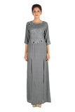 Hand Embroidered Charcoal Grey Long Tunic With Front Slits