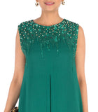Hand Embroidered Dark Green Double Layer Tunic