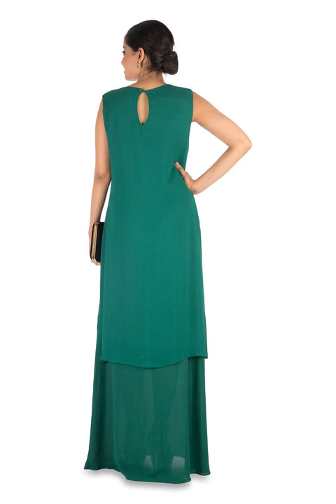Hand Embroidered Dark Green Double Layer Tunic