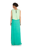 Hand Embroidered Light Bottle Green Tunic With Mint Green Pleated Yoke