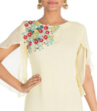 Hand Embroidered Powder Yellow Tunic With Tulip Sleeves
