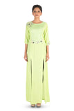 Hand Embroidered Parrot Green Long Tunic With Front Slits