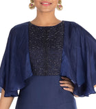 Hand Embroidered Midnight Blue Tunic With Cape Sleeves