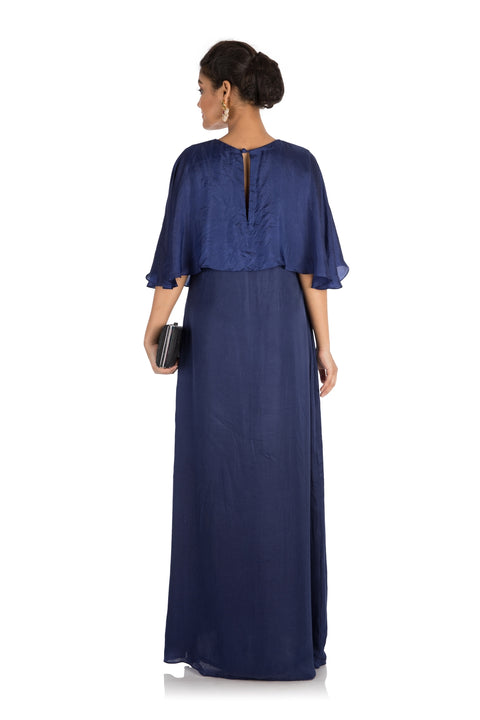 Hand Embroidered Midnight Blue Tunic With Cape Sleeves