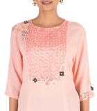 Hand Embroidered Pale Pink Long Tunic With Front Slits