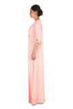 Hand Embroidered Pale Pink Long Tunic With Front Slits