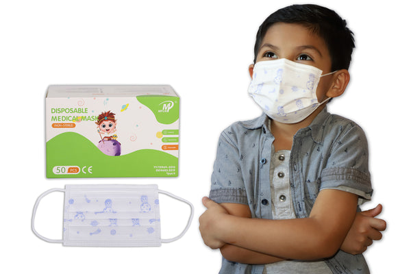 Kids Disposable 3 Ply Face Mask 50 Pcs (Pack) Medical Grade Non Woven 3-PLY BFE 98%