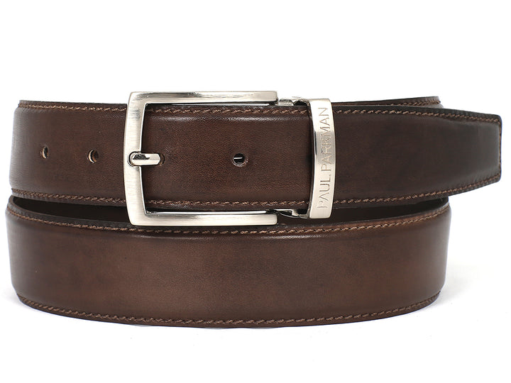 PAUL PARKMAN Men's Leather Belt Hand-Painted Brown (ID#B01-ANTBRW) (M)