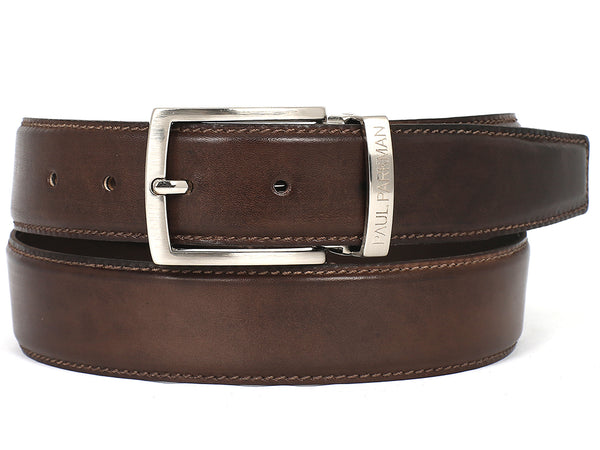 PAUL PARKMAN Men's Leather Belt Hand-Painted Brown (ID#B01-ANTBRW)