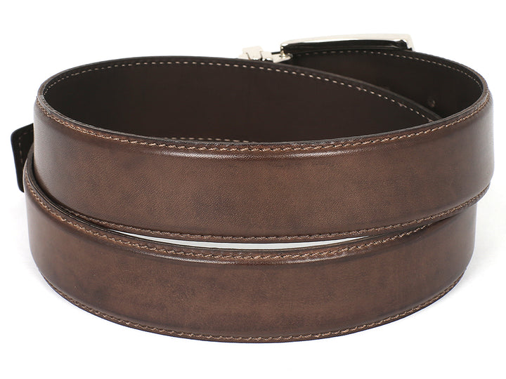 PAUL PARKMAN Men's Leather Belt Hand-Painted Brown (ID#B01-ANTBRW) (S)