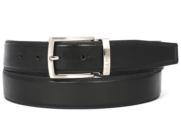 PAUL PARKMAN Men's Leather Belt Hand-Painted Black (ID#B01-BLK) (S)