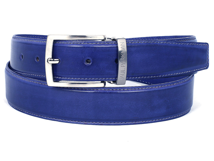 PAUL PARKMAN Men's Leather Belt Hand-Painted Cobalt Blue (ID#B01-BLU) (XL)