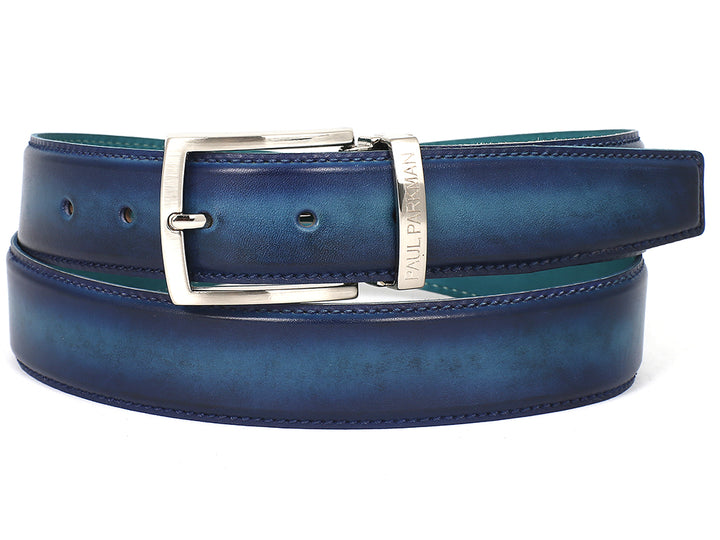 PAUL PARKMAN Men's Leather Belt Dual Tone Blue & Turquoise (ID#B01-BLU-TRQ) (L)