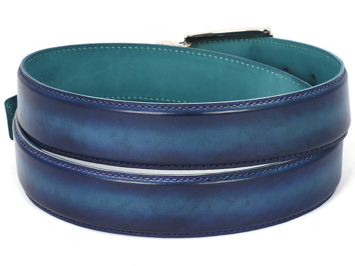 PAUL PARKMAN Men's Leather Belt Dual Tone Blue & Turquoise (ID#B01-BLU-TRQ) (S)